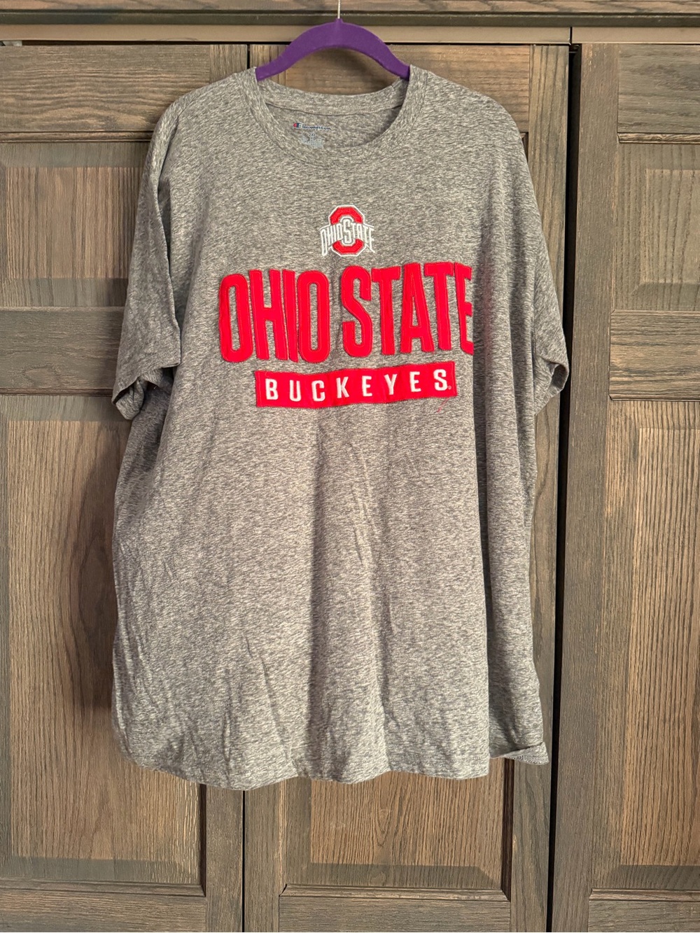 Champion Gray Ohio State Buckeyes Short Sleeve Tee with Red Logo
